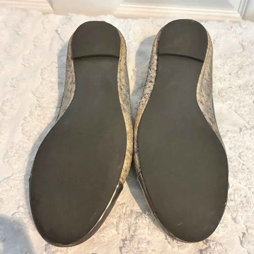 Tory Burch Silver Metallic Snakeskin Flat Shoes with Bow Size 6.5